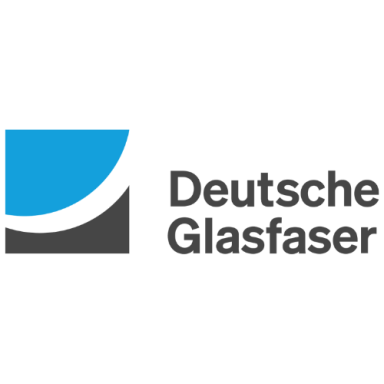 Logo von Deutsche Glasfaser mit blauer und grauer Farbgestaltung.